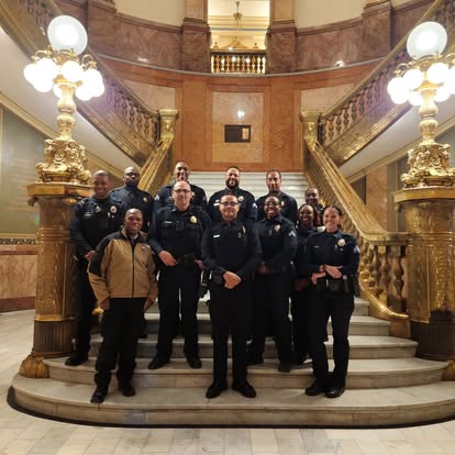 Members on the staircase